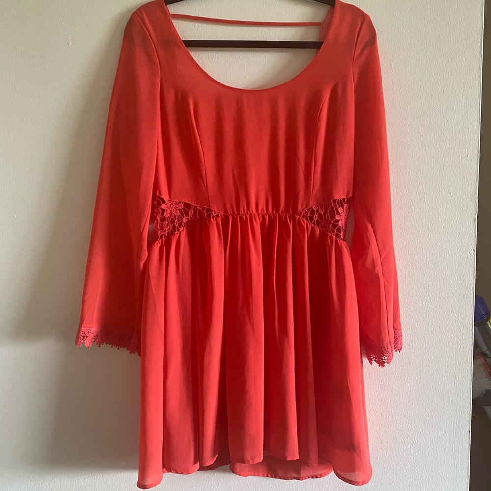 Coral lace detailed dress